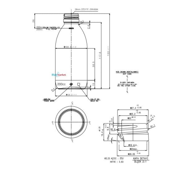 Borox Amber Cam Şişe 200 ml - Siyah Kapaklı Şişe 200cc