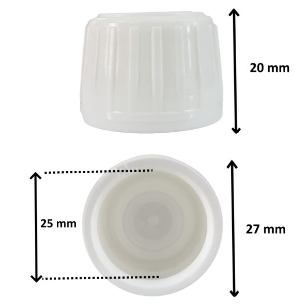 Borox 25pp Beyaz Kilitli Kapak - PE Contalı - 25mm Ağızlı Şişeler İçin Uygundur