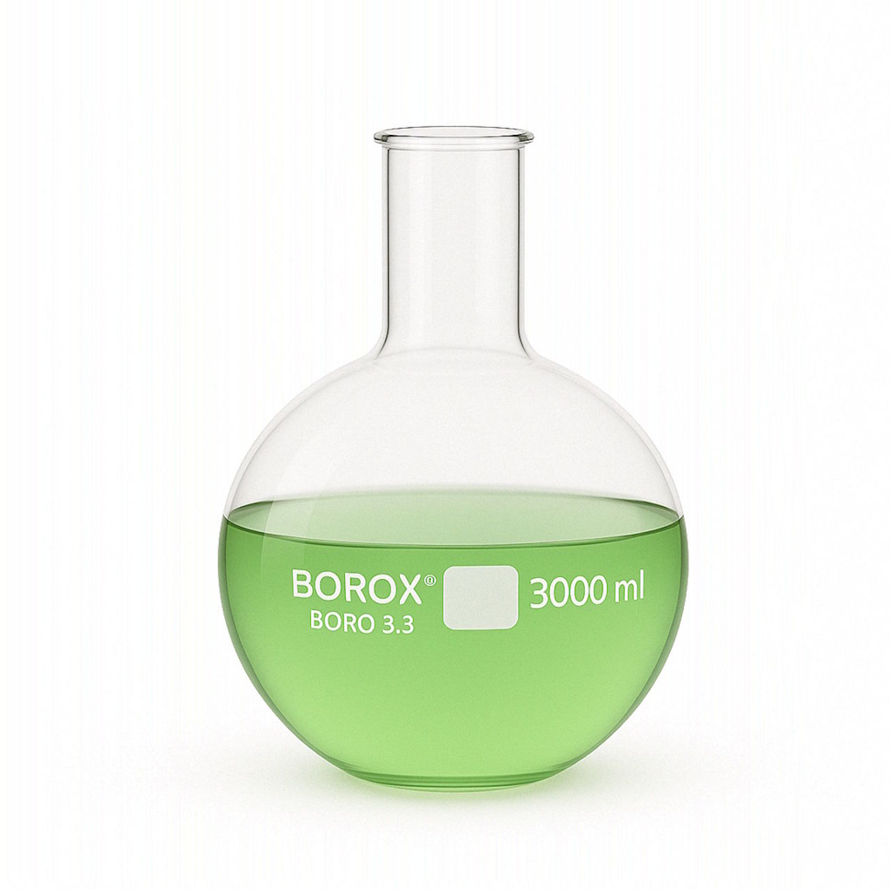 Borox Cam Balon 3000 ml - Dibi Düz - Şilifsiz Deney Balonu