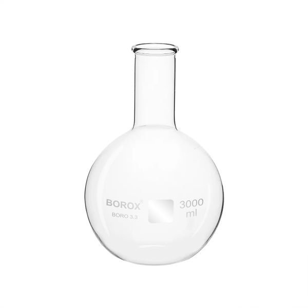 Borox Cam Balon 3000 ml - Dibi Düz - Şilifsiz Deney Balonu