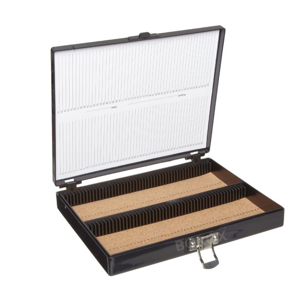 Borox Mikroskop Slide Saklama Kutusu - Mantar Tabanlı 100lü Slayt Kabı - Metal Kilitli - Siyah