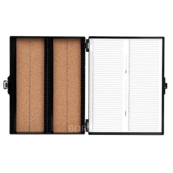 Borox Mikroskop Slide Saklama Kutusu - Mantar Tabanlı 100lü Slayt Kabı - Metal Kilitli - Siyah