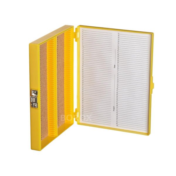 Borox Mikroskop Slide Saklama Kutusu - Mantar Tabanlı 100lü Slayt Kabı - Metal Kilitli - Sarı