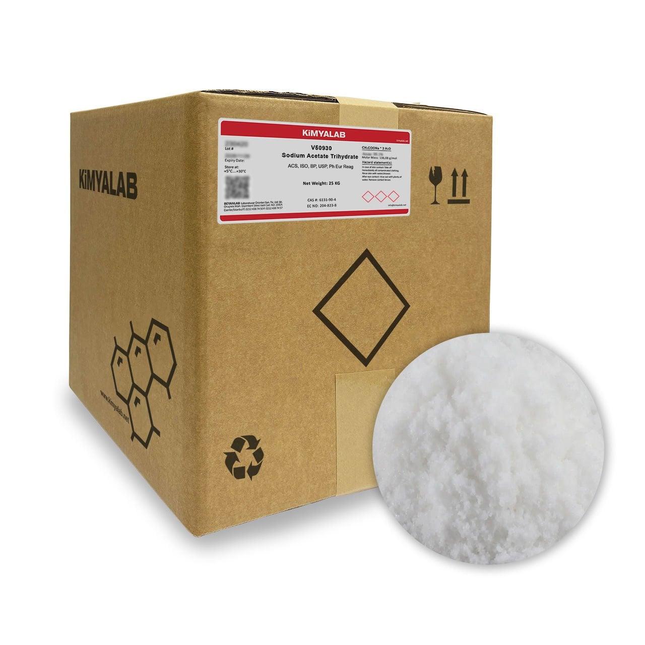 Kimyalab Sodyum Asetat Trihidrat - Sodium Acetate Trihydrate - 25 Kg-Koli Toptan