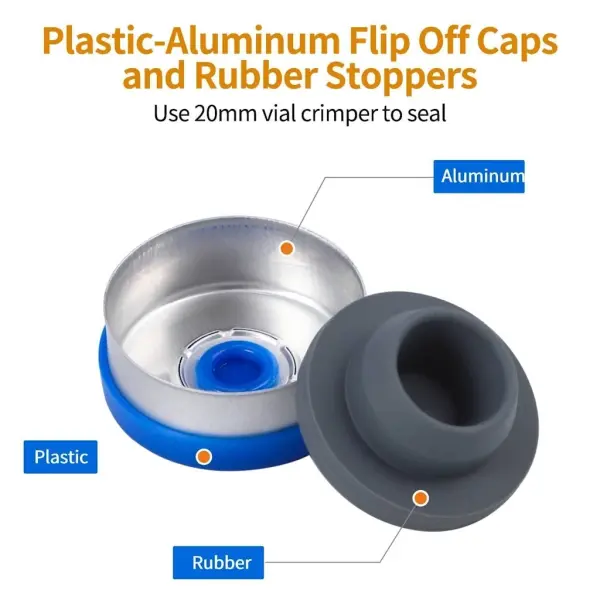 Borox Kapaklı Tıpalı Amber Cam Şişe 10ml - Crimp Vial ND20 - Dibi Düz - 100 Adet/Paket