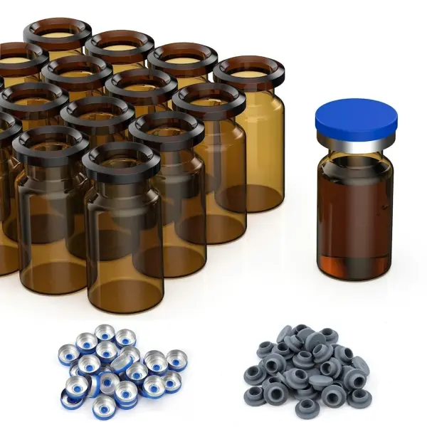 Borox Kapaklı Tıpalı Amber Cam Şişe 10ml - Crimp Vial ND20 - Dibi Düz - 100 Adet/Paket