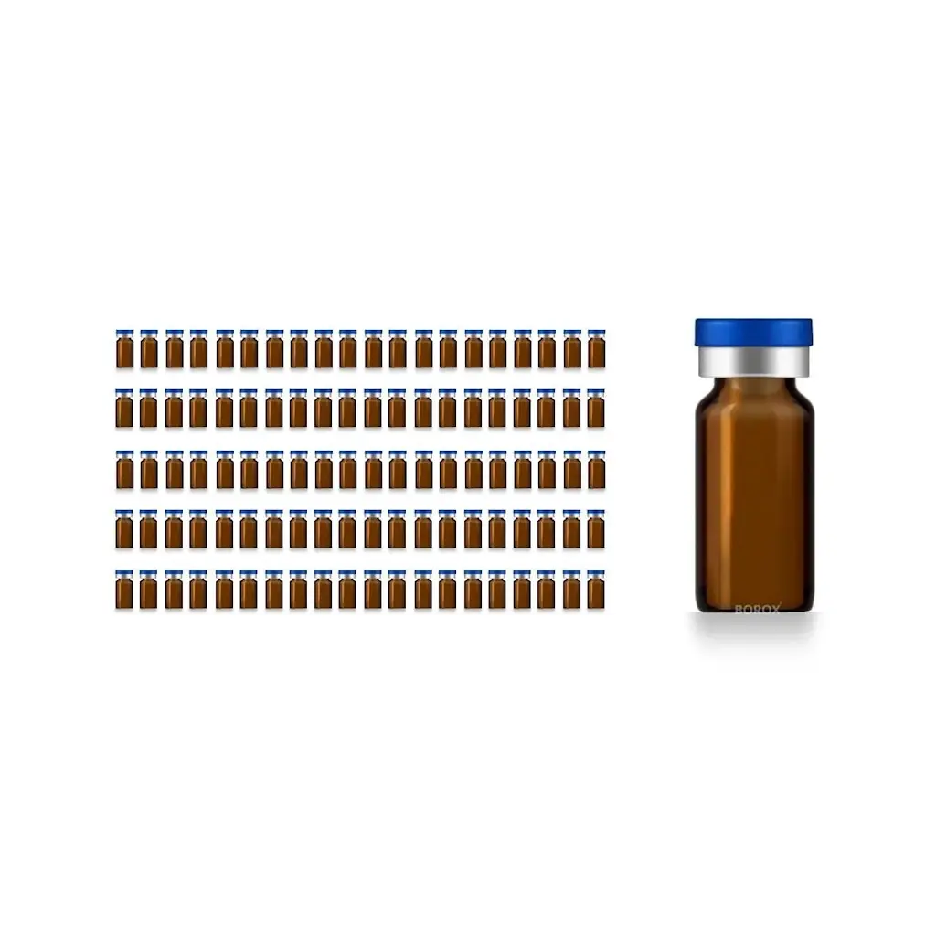 Borox Kapaklı Tıpalı Amber Cam Şişe 10ml - Crimp Vial ND20 - Dibi Düz - 100 Adet/Paket