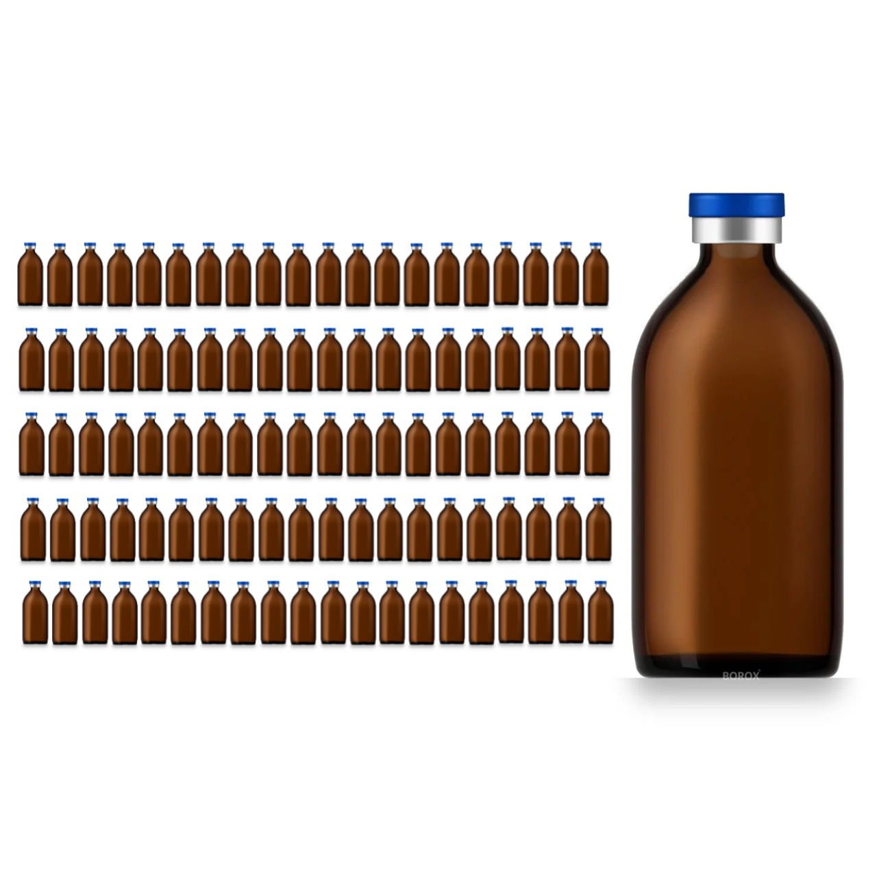 Borox Kapaklı Tıpalı Amber Cam Şişe 100ml - Flakon Şişe - 100 Adet Toptan