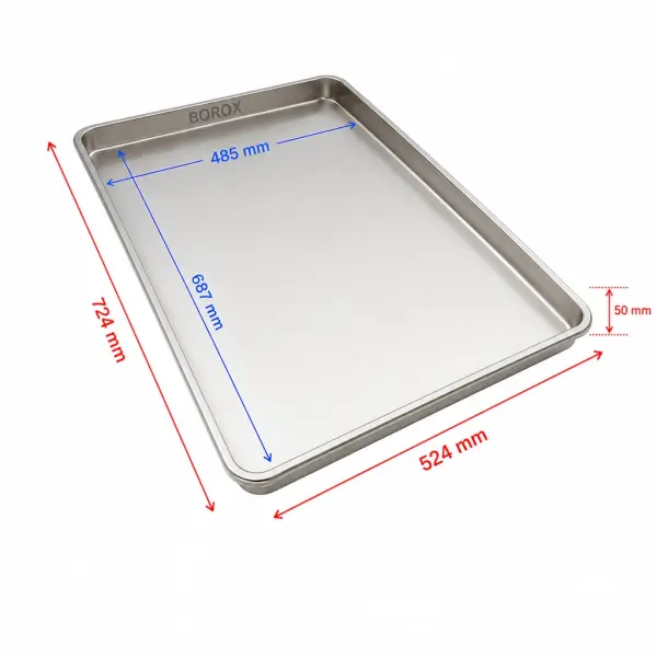 Borox Paslanmaz Çelik Laboratuvar Tepsisi 17L - Numune Taşıma Tepsisi - Numune Kabı - Tray