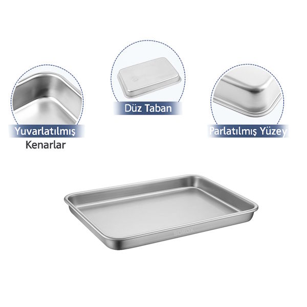 Borox Paslanmaz Çelik Laboratuvar Tepsisi 17L - Numune Taşıma Tepsisi - Numune Kabı - Tray