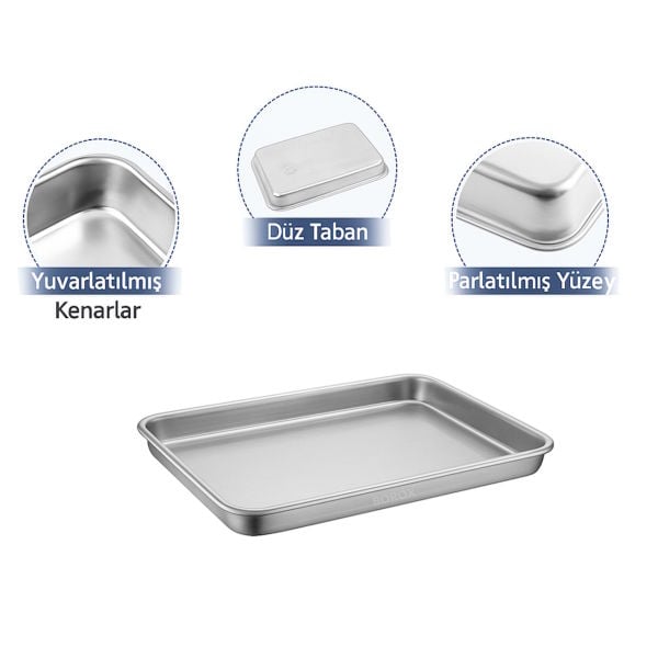 Borox Paslanmaz Çelik Laboratuvar Tepsisi 17L - Numune Taşıma Tepsisi - Numune Kabı - Tray