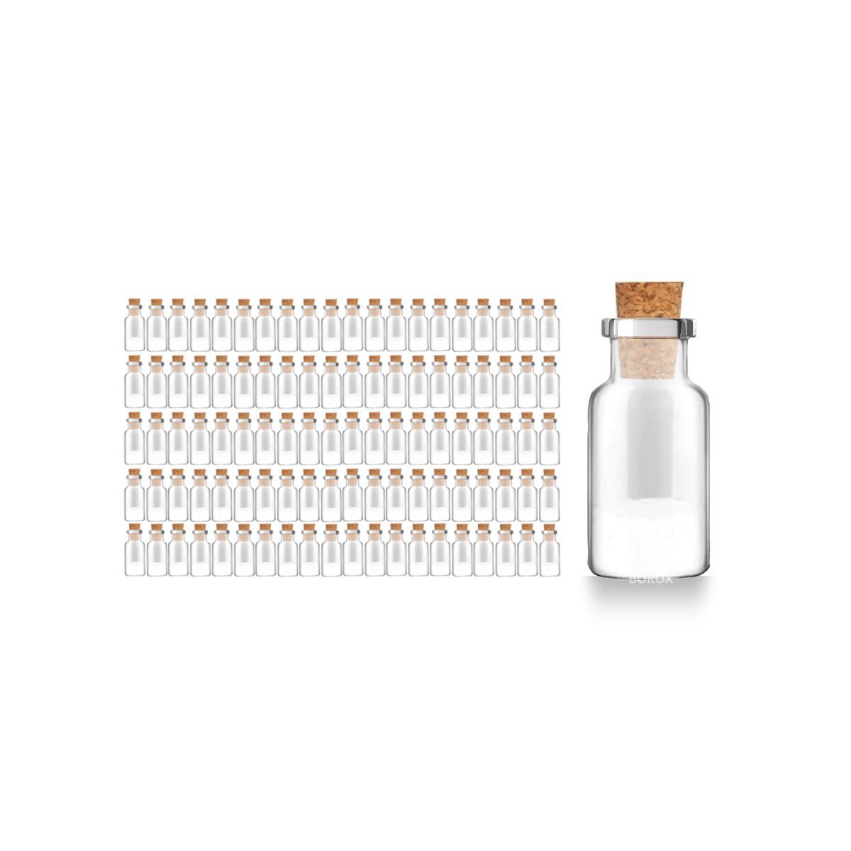 Borox Mantar Tıpalı Cam Şişe - Süs Hediyelik Mini Şişe 10 ml - Tıpalı Küçük Şişe 100 Adet/Paket