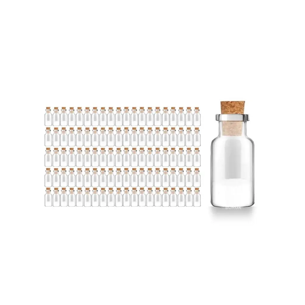 Borox Mantar Tıpalı Cam Şişe - Süs Hediyelik Mini Şişe 10 ml - Tıpalı Küçük Şişe 100 Adet/Paket