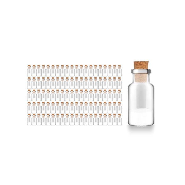 Borox Mantar Tıpalı Cam Şişe - Süs Hediyelik Mini Şişe 10 ml - Tıpalı Küçük Şişe 100 Adet/Paket