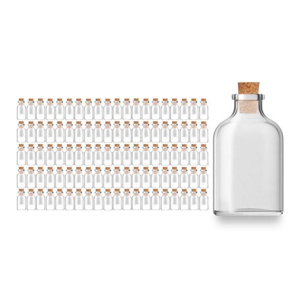 Borox Mantar Tıpalı Cam Şişe - Süs Hediyelik Mini Şişe 50 ml - Tıpalı Küçük Şişe 100 Adet/Paket