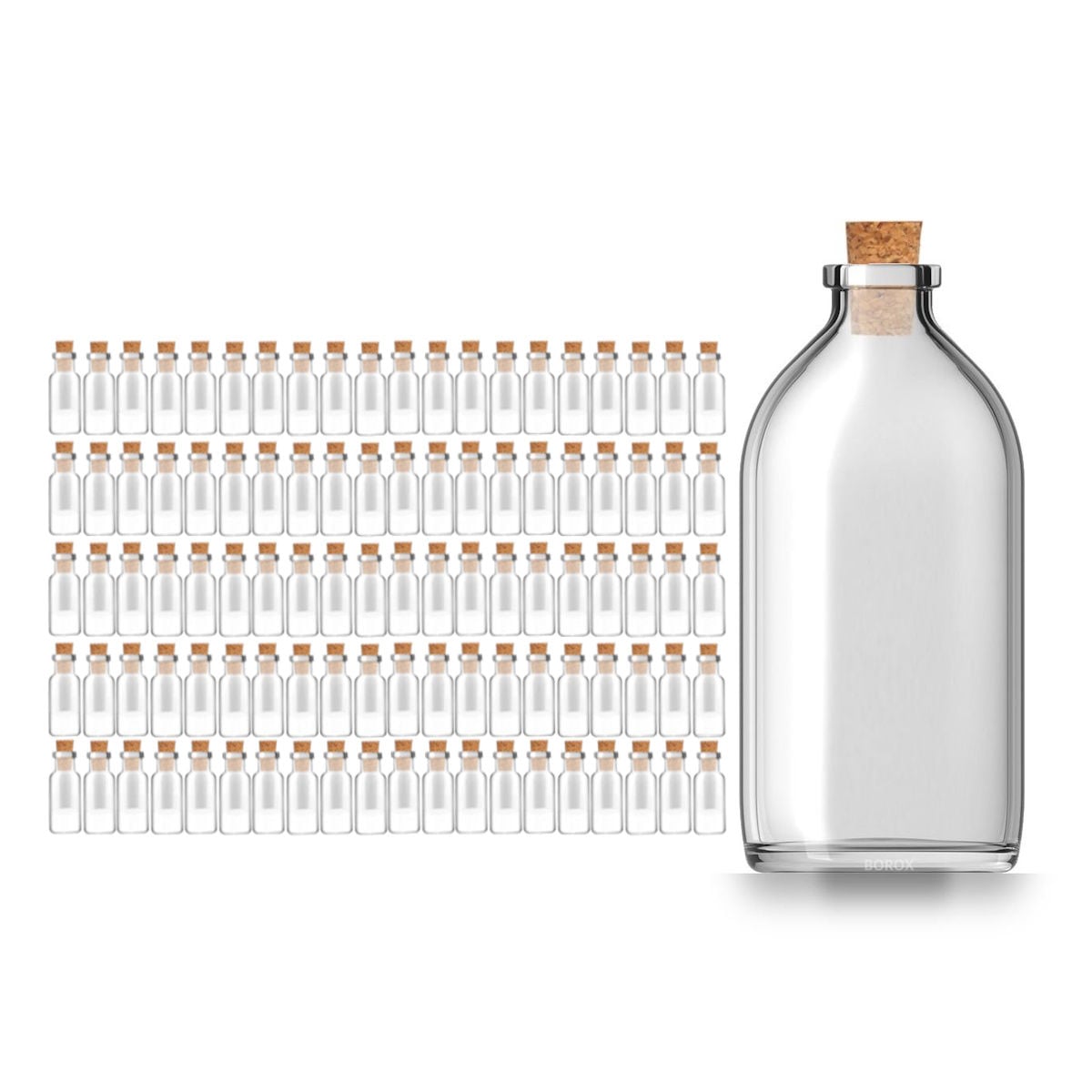 Borox Mantar Tıpalı Cam Şişe - Süs Hediyelik Mini Şişe 100ml - Tıpalı Boş Şişe 100 Adet/Paket