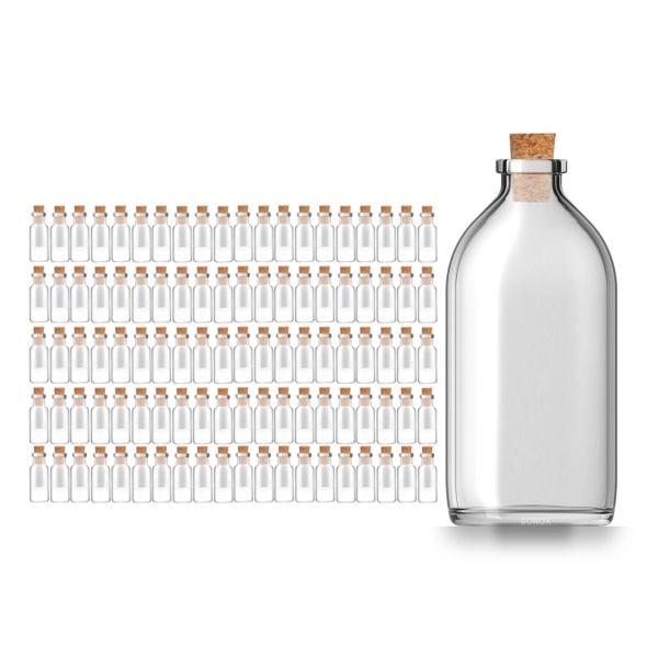 Borox Mantar Tıpalı Cam Şişe - Süs Hediyelik Mini Şişe 100ml - Tıpalı Boş Şişe 100 Adet/Paket
