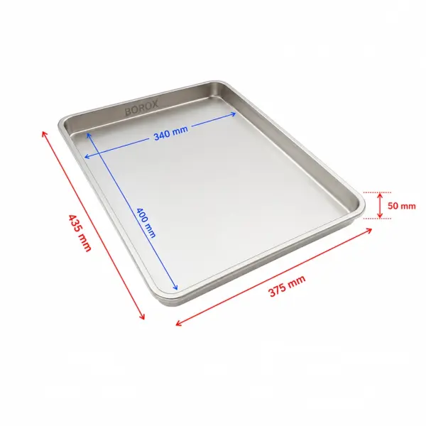 Borox Paslanmaz Çelik Laboratuvar Tepsisi 7L - Numune Taşıma Tepsisi - Numune Kabı - Tray