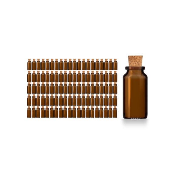 Borox Mantar Tıpalı Amber Cam Şişe - Mini Küçük Şişe 10 ml - Tıpalı Küçük Şişe 100 Adet/Paket