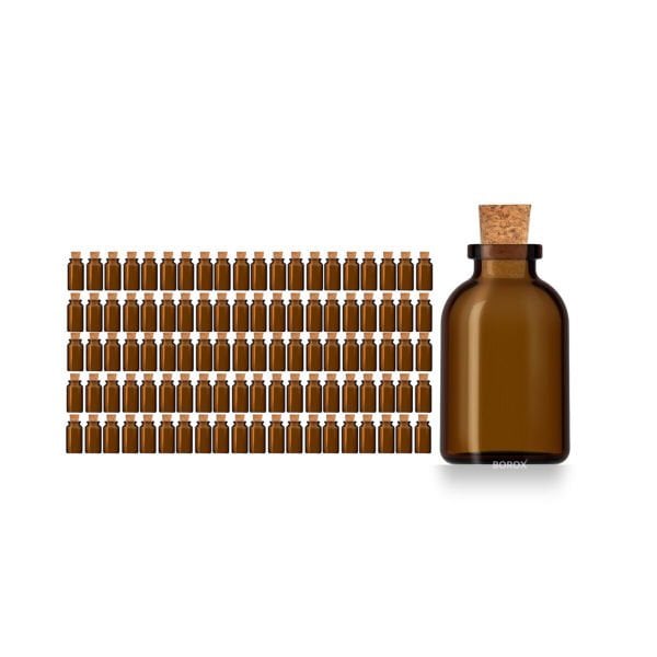 Borox Mantar Tıpalı Amber Cam Şişe - Mini Küçük Şişe 25 ml - Tıpalı Küçük Şişe 100 Adet/Paket