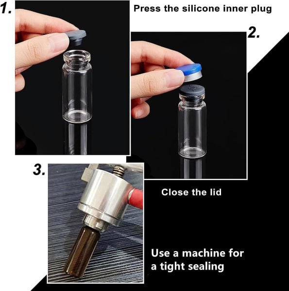 Borox Kapaklı Tıpalı Cam Şişe 10ml - Crimp Vial ND20 - Şeffaf - Dibi Düz - 100 Adet Toptan