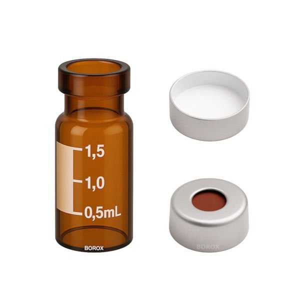 Borox Cam Vial Crimp Kapaklı ND11 - PTFE Septa - Amber 2ml - 100 Adet / Paket