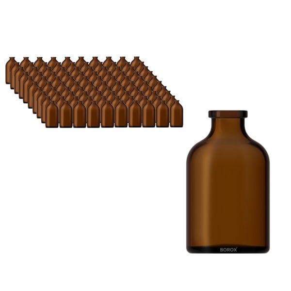 Borox Amber Cam Şişe 50ml - Flakon Şişe 50cc - Vial 100Adet