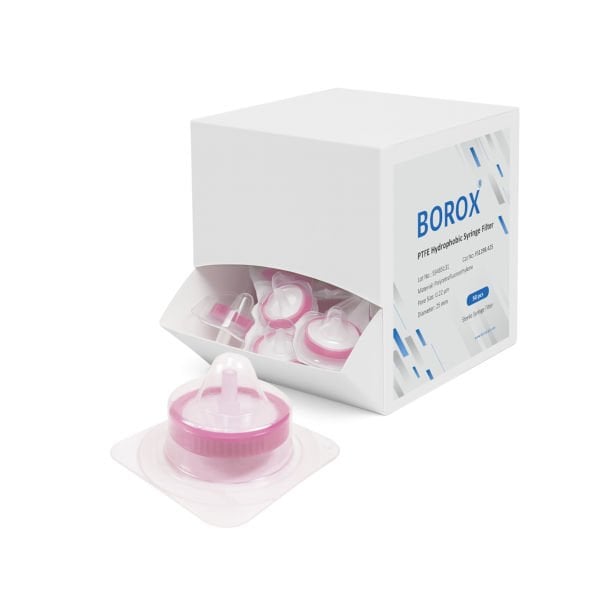 Borox PTFE Hidrofobik Şırınga Filtre - Steril 0.22µm - Pembe - 50 Adet