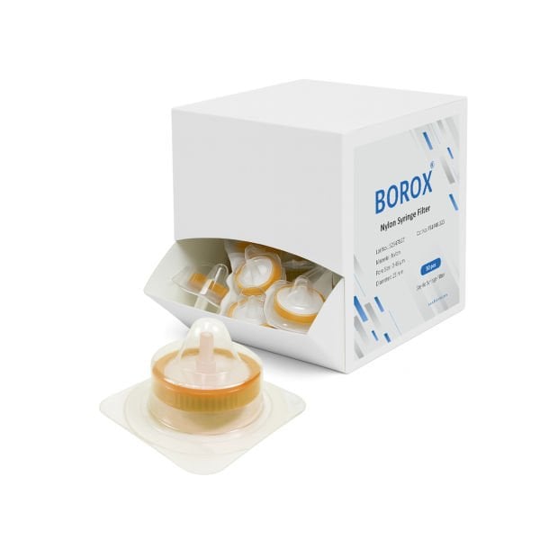 Borox Naylon Şırınga Filtre - Steril 0.45µm - Nylon Syringe Filter - Turuncu - 50 Adet