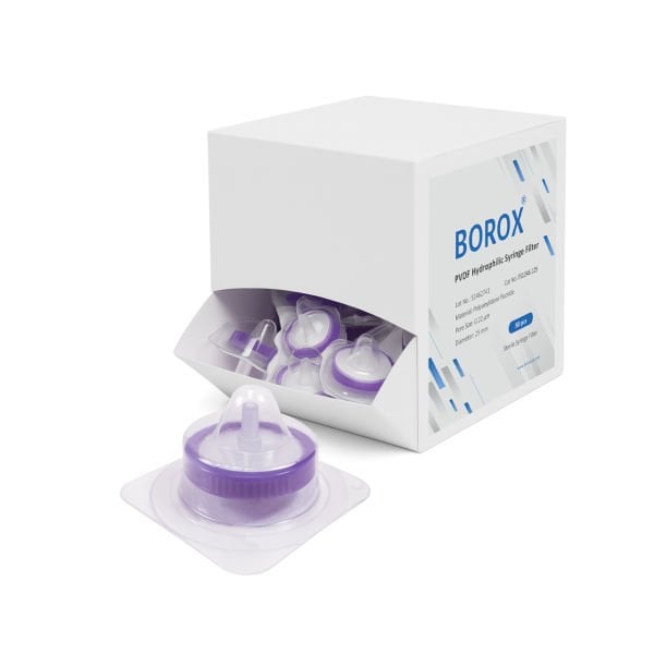 Borox PVDF Hidrofilik Şırınga Filtre - Steril 0.22µm - Lila - 50 Adet