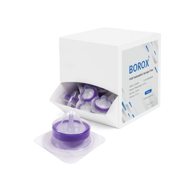 Borox Hidrofilik PVDF Şırınga Filtre - Steril 0,45µm - Mor - 50 Adet
