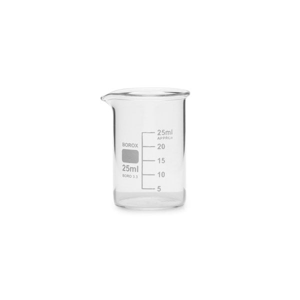Borox Cam Beher 25 ml - Kısa Form Beaker 12 Adet-Paket