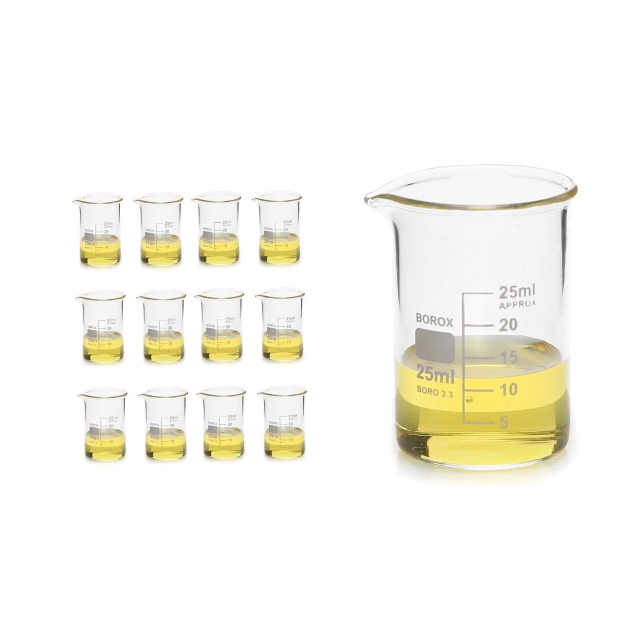 Borox Cam Beher 25 ml - Kısa Form Beaker 12 Adet-Paket