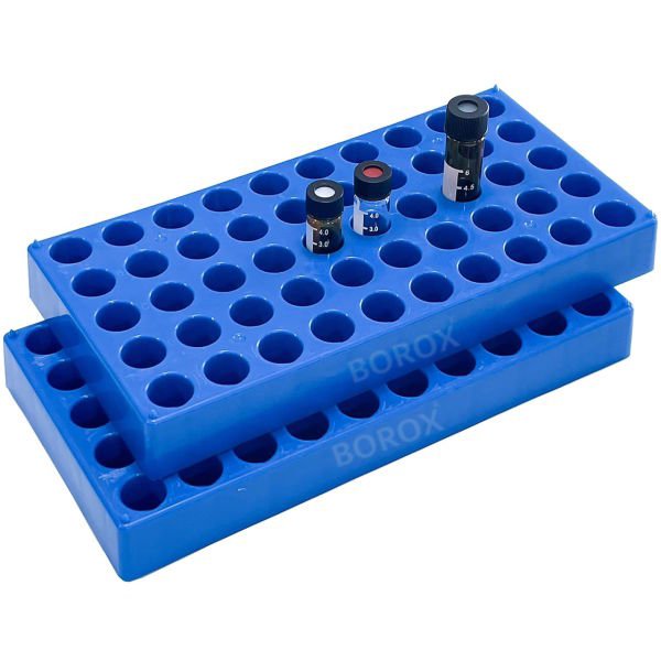 Borox Vial Standı 4 ml Vialler İçin - 50 Delikli - Mavi - Tüplük