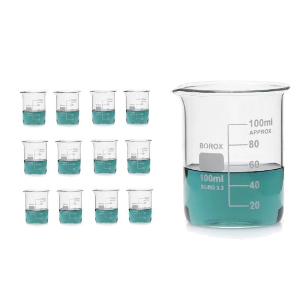 Borox Cam Beher 100 ml - Kısa Form Beaker 12 Adet-Paket