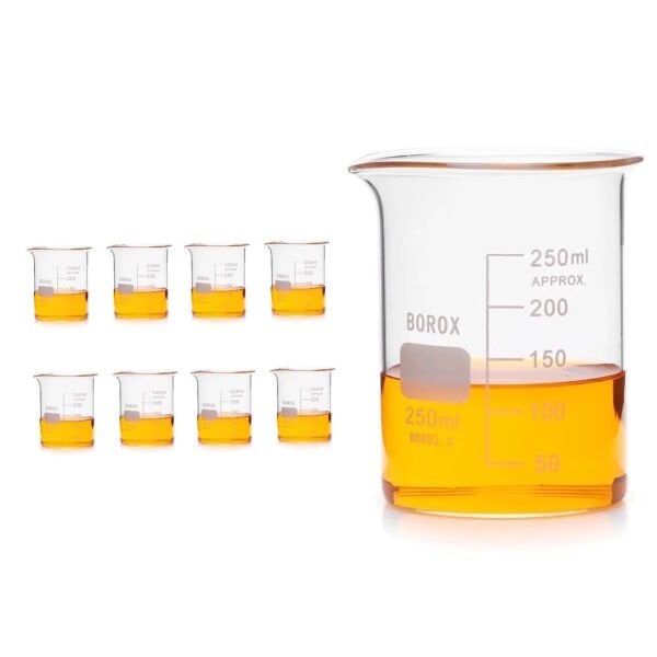 Borox Cam Beher 250 ml - Kısa Form Beaker 8 Adet-Paket