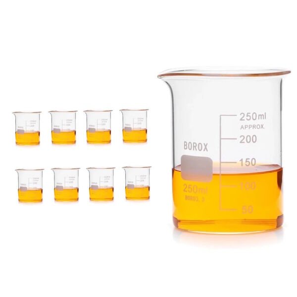 Borox Cam Beher 250 ml - Kısa Form Beaker 8 Adet-Paket