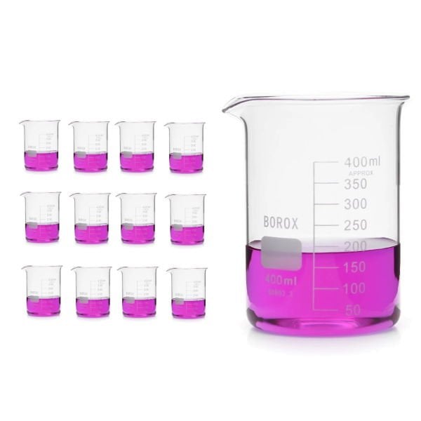 Borox Cam Beher 400 ml - Kısa Form Beaker 12 Adet-Paket