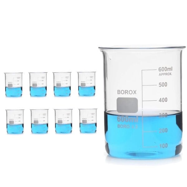 Borox Cam Beher 600 ml - Kısa Form Beaker 8 Adet-Paket