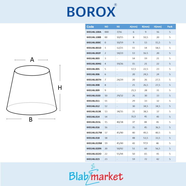 Borox Kauçuk Tıpa No 17 - 40x49,5x40,5mm NS 45/40 - 5Adet