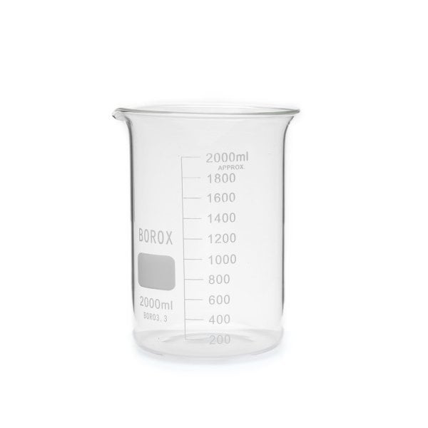 Borox Cam Beher 2000 ml - Kısa Form Beaker 12 Adet-Paket