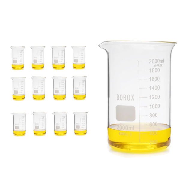 Borox Cam Beher 2000 ml - Kısa Form Beaker 12 Adet-Paket
