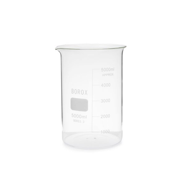 Borox Cam Beher 5000 ml - Kısa Form Beaker 12 Adet-Paket
