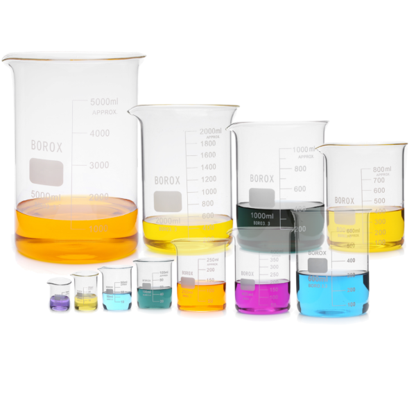 Borox Cam Beher 5000 ml - Kısa Form Beaker 12 Adet-Paket