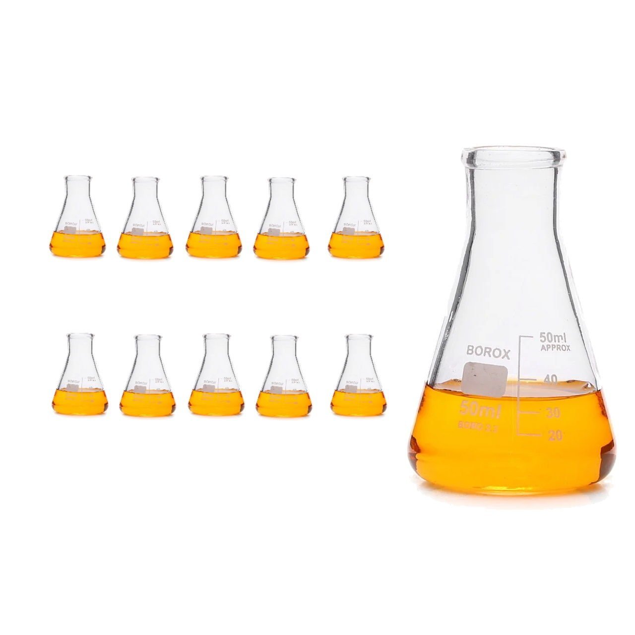 Borox Cam Erlen 50 ml - Erlenmeyer Flask Dar Boyun 10 Adet