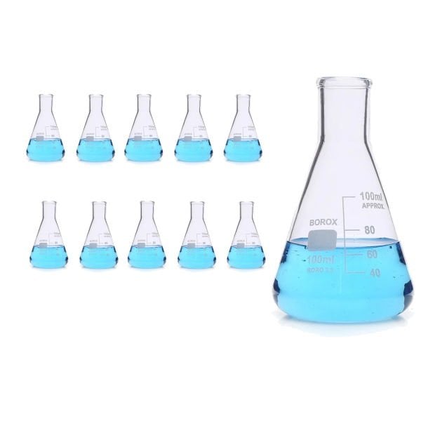 Borox Cam Erlen 100 ml - Erlenmeyer Flask Dar Boyun 10 Adet