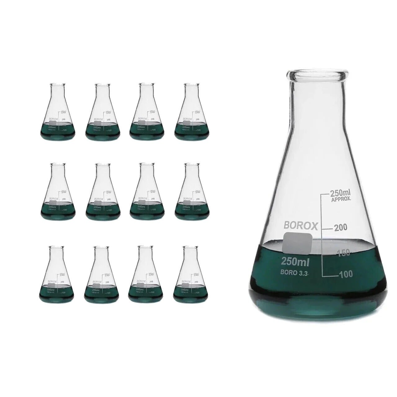 Borox Cam Erlen 250 ml - Erlenmeyer Flask Dar Boyun 12 Adet