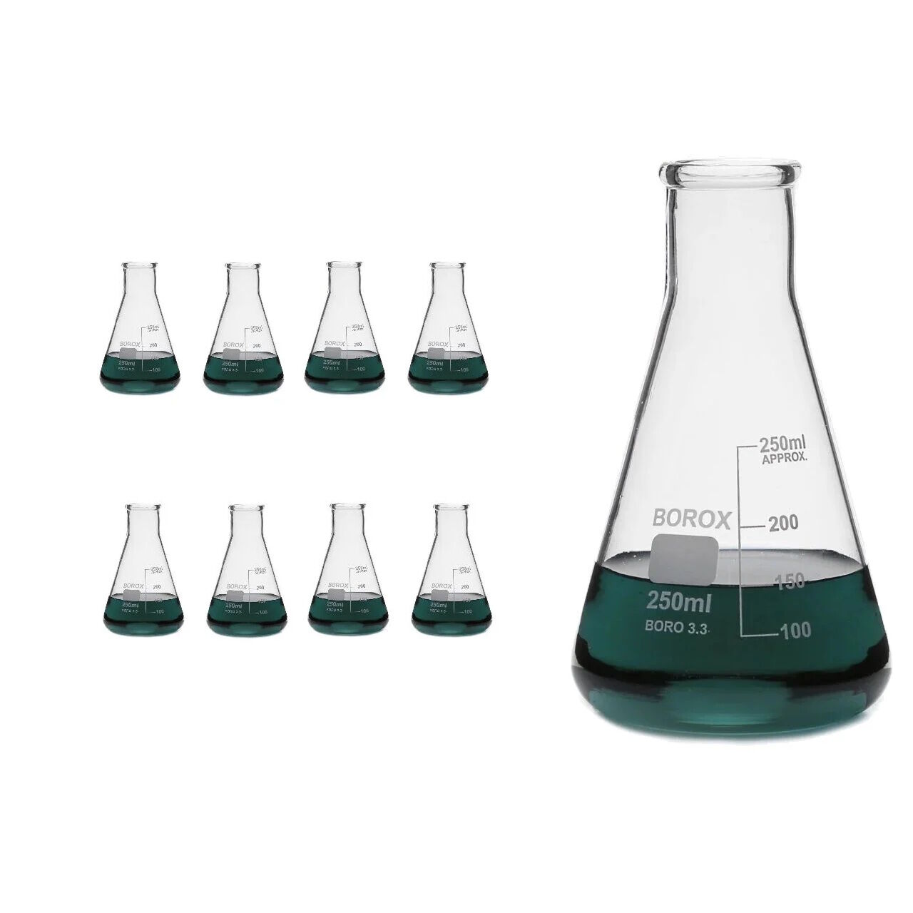 Borox Cam Erlen 250 ml - Erlenmeyer Flask Dar Boyun 8 Adet