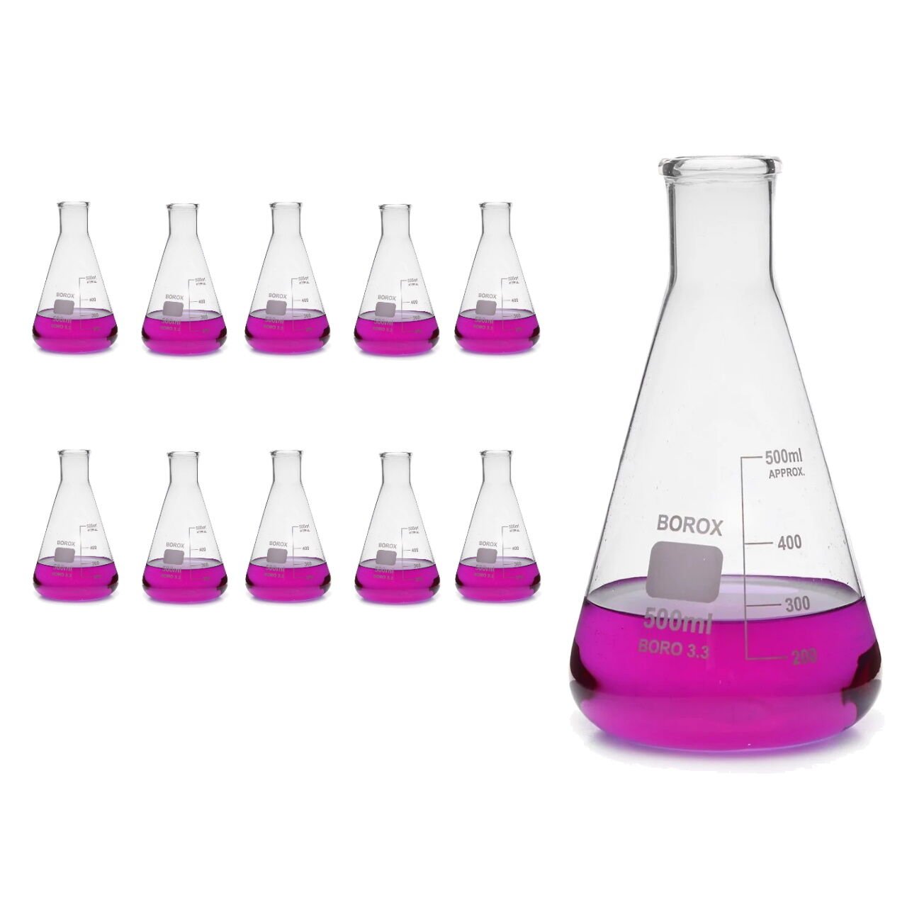 Borox Cam Erlen 500 ml - Erlenmeyer Flask Dar Boyun 10 Adet