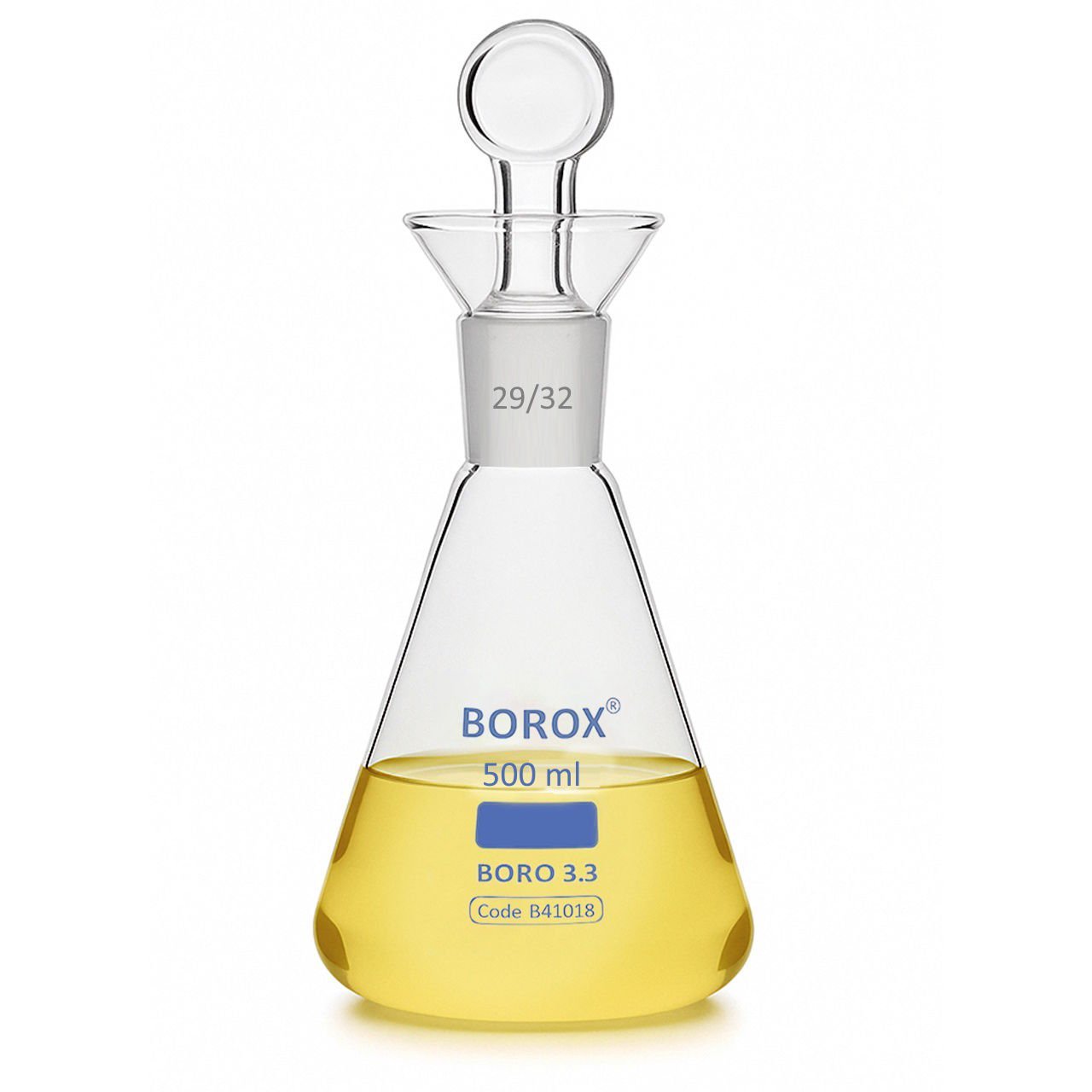 Borox Cam Erlen 500 ml - İyot Erleni Cam Tıpalı - Şilifli NS29/32